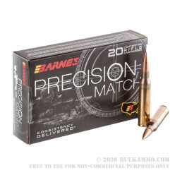 20 Rounds of .338 Lapua Magnum Ammo by Barnes Precision Match - 300gr OTM BT