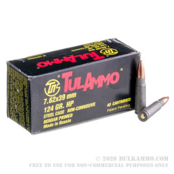 1000 Rounds of 7.62x39mm Ammo by Tula - 124gr HP