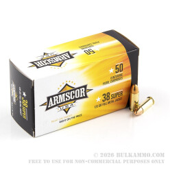 50 Rounds of .38 Super Ammo by Armscor - 125gr FMJ