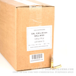 1000 Rounds of 5.56x45 Ammo by Bosnian Surplus - 55gr FMJ