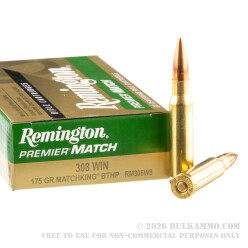 20 Rounds of .308 Win Ammo by Remington - 175gr MatchKing HPBT
