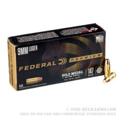50 Rounds of 9mm Ammo by Federal Gold Medal Action Pistol - 147gr TMJ FN