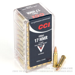 50 Rounds of .17HMR Ammo by CCI - 20gr FMJ