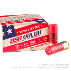 25 Rounds of 12ga Ammo by Winchester USA VALOR - 00 Buck