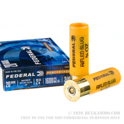 250 Rounds of 20ga Ammo by Federal Power Shok - 2-3/4" 3/4 ounce Rifled Slug
