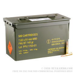 500 Rounds of 7.62x51mm NATO Ammo by Prvi Partizan - 145gr FMJBT