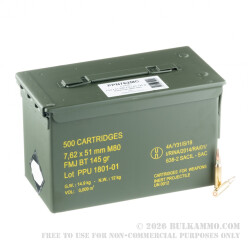 500 Rounds of 7.62x51mm NATO Ammo by Prvi Partizan - 145gr FMJBT