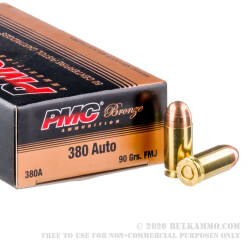 1000 Rounds of .380 ACP Ammo by PMC - 90gr FMJ