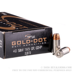 1000 Rounds of .40 S&W Ammo by Speer Gold Dot - 165gr JHP