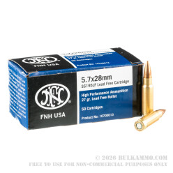 500 Rounds of 5.7x28mm Ammo by FN Herstal - 27gr JHP SS195LF