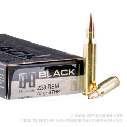 200 Rounds of .223 Ammo by Hornady BLACK - 75gr BTHP Match