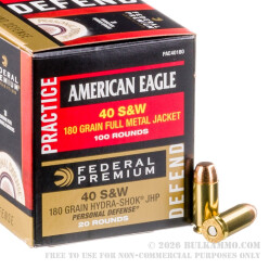 120 Rounds of .40 S&W Ammo by Federal - 180gr FMJ/ Hydra-Shok JHP