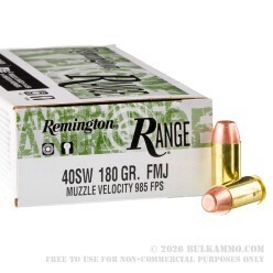 50 Rounds of .40 S&W Ammo by Remington Range - 180gr FMJ