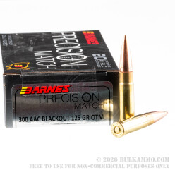 20 Rounds of .300 AAC Blackout Ammo by Barnes Precision Match - 125gr OTM BT