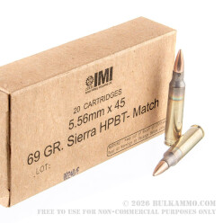 500 Rounds of 5.56x45mm Ammo by Israeli Military Industries - 69gr MatchKing HPBT