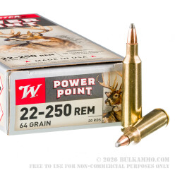 20 Rounds of .22-250 Rem Ammo by Winchester Super-X - 64gr PSP