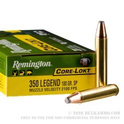 20 Rounds of .350 Legend Ammo by Remington Core-Lokt - 180gr JSP