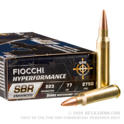 20 Rounds of .223 Ammo by Fiocchi Hyperformance SBR Enhanced - 77gr HPBT MatchKing