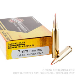 20 Rounds of 7mm Rem Mag Ammo by Black Hills Gold - 139gr GMX