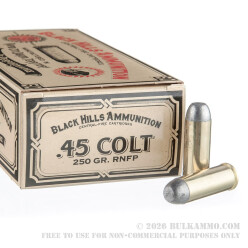 50 Rounds of .45 Long Colt Ammo by Black Hills Authentic Cowboy Action - 250gr RNFP