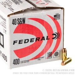 400 Rounds of .40 S&W Ammo by Federal Champion - 180gr FMJ
