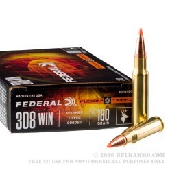 20 Rounds of .308 Win Ammo by Federal Fusion Tipped - 180gr Bonded Polymer Tip