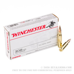200 Rounds of .308 Win Ammo by Winchester USA - 147gr FMJ
