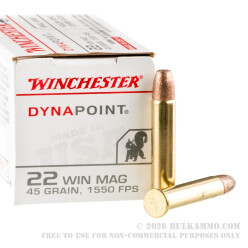 50 Rounds of .22 WMR Ammo by Winchester Dynapoint - 45 gr CPHP