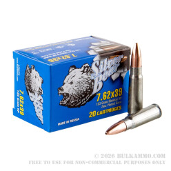 20 Rounds of 7.62x39mm Ammo by Silver Bear - 123gr HP