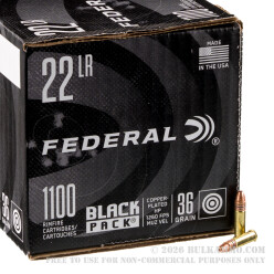 1100 Rounds of .22 LR Ammo by Federal Black Pack - 36gr CPHP