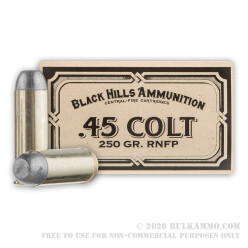 50 Rounds of .45 Long Colt Ammo by Black Hills Authentic Cowboy Action - 250gr RNFP