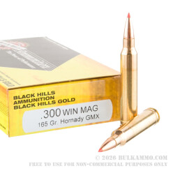 20 Rounds of .300 Win Mag Ammo by Black Hills Gold Ammunition - 165gr GMX