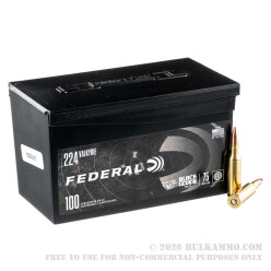 100 Rounds of .224 Valkyrie Ammo by Federal Black Pack - 75gr TMJ