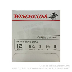 25 Rounds of 12ga Ammo by Winchester USA - 2 3/4" 1 1/8 ounce #8 shot