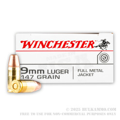 50 Rounds of 9mm Ammo by Winchester - 147gr FMJFN