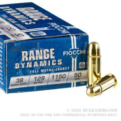 50 Rounds of .38 Super Ammo by Fiocchi - 129gr FMJ