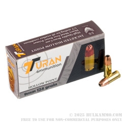 50 Rounds of 9mm Ammo by Turan - 124gr JHP