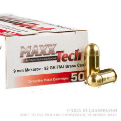 1000 Rounds of 9mm Makarov Ammo by MAXXTech - 92gr FMJ