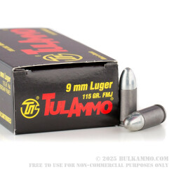 1000 Rounds of 9mm Ammo by Tula - 115gr FMJ