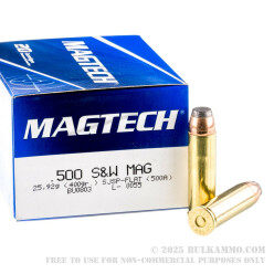 20 Rounds of .500 S&W Mag Ammo by Magtech - 400gr SJSP