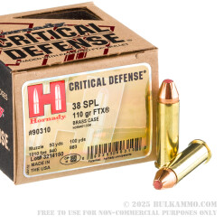 250 Rounds of .38 Spl Ammo by Hornady Critical Defense - 110gr JHP