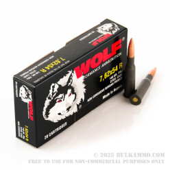 20 Rounds of 7.62x54r Ammo by Wolf - 148gr FMJ