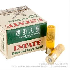 25 Rounds of 20ga Ammo by Estate Cartridge Game and Target - 2-3/4" 7/8 oz. #6 Shot