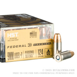 200 Rounds of 9mm +P Ammo by Federal Personal Defense HST - 124gr JHP