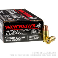 50 Rounds of 9mm Ammo by Winchester Super Clean Non-Toxic - 105gr JSP