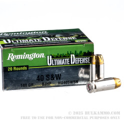 20 Rounds of .40 S&W Ammo by Remington Ultimate Defense - 180gr JHP