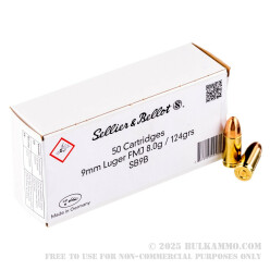 1000 Rounds of 9mm Ammo by Sellier & Bellot - 124gr FMJ