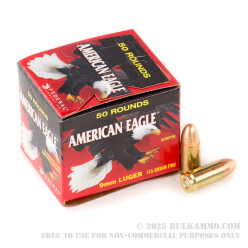 500 Rounds of 9mm Ammo by Federal American Eagle (Trayless) - 115gr FMJ