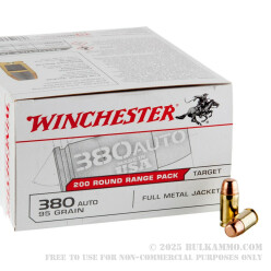 200 Rounds of .380 ACP Ammo by Winchester USA - 95gr FMJ