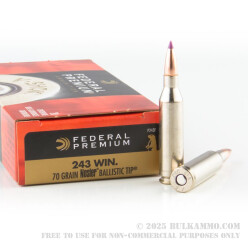 20 Rounds of .243 Win Ammo by Federal Vital-Shok - 70gr Nosler Ballistic Tip